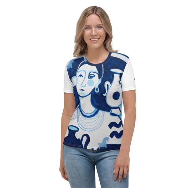 Women’s T-shirt «Peasant Woman in Blue Tone» by Anastasiya Bonishko