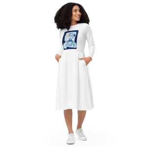 All-over print long sleeve midi dress «Woman in Blue Tone. Panyanka» by Anastasiya Bonishko
