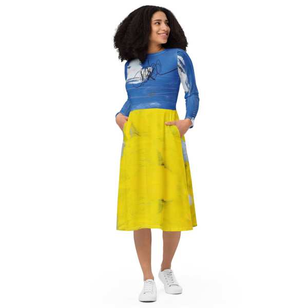 All-over print long sleeve midi dress «Everything will be Ukraine» by Tanya Lytko