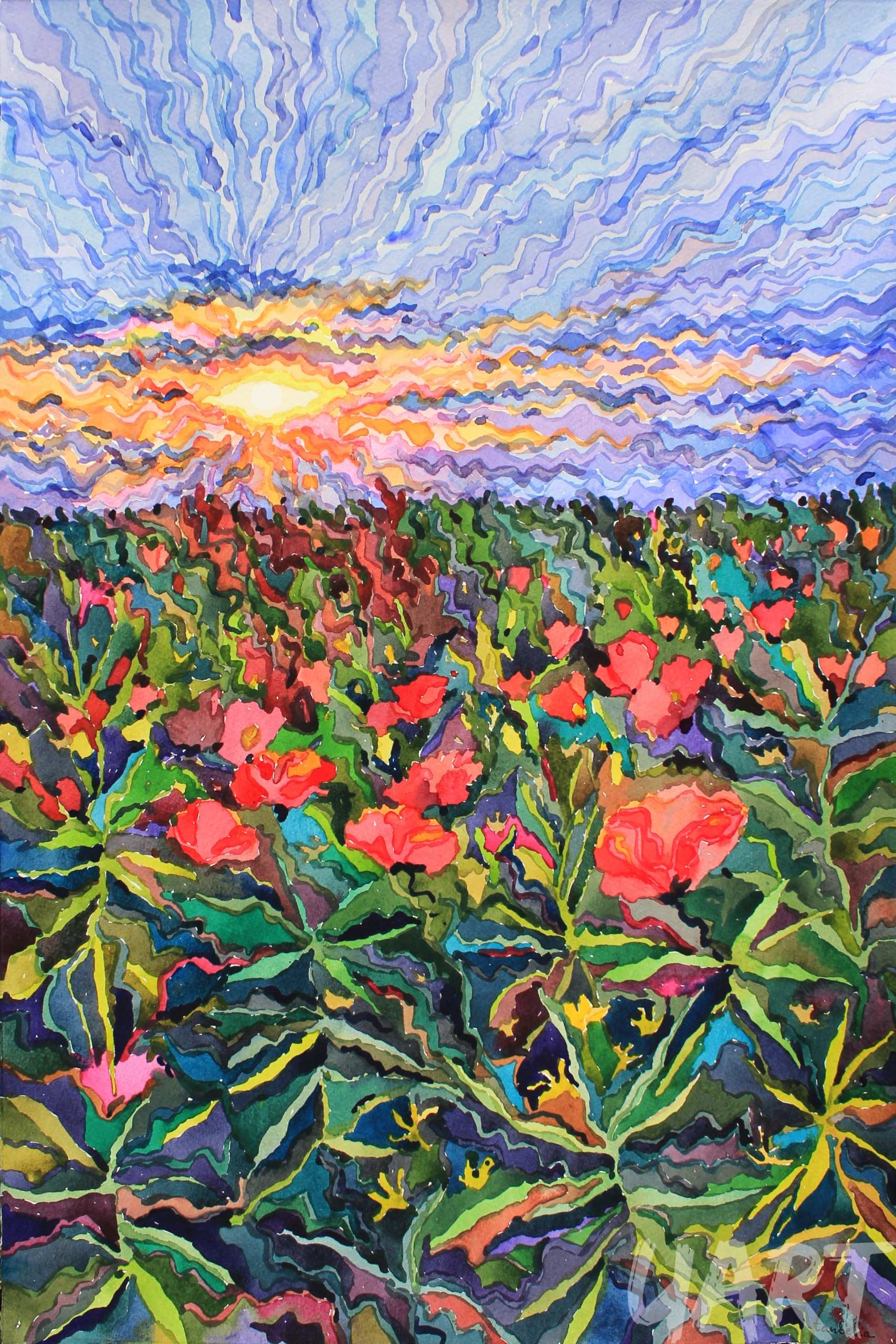 Tanbelia — «Poppies field», watercolor, 57x38cm, 2022