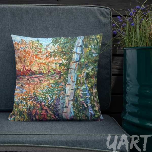 Premium Pillow with artwork «Forest around the pond» by Tanbelia