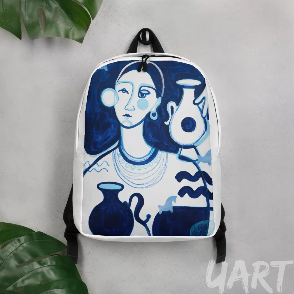 Minimalist Backpack «Peasant Woman in Blue Tone» by Anastasiya Bonishko