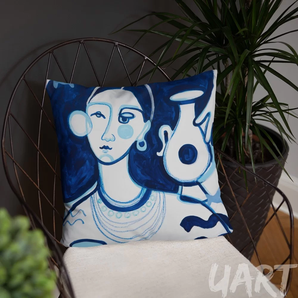 Basic Pillow «Peasant Woman in Blue Tone» by Anastasiya Bonishko