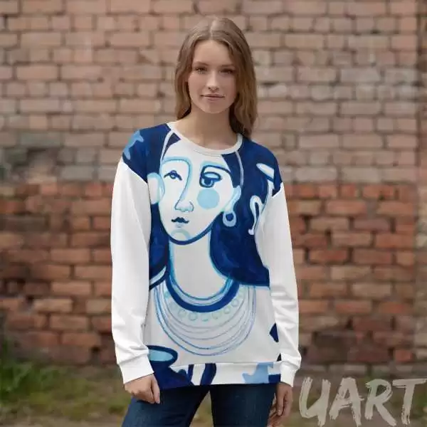 Unisex Sweatshirt «Peasant Woman in Blue Tone» by Anastasiya Bonishko