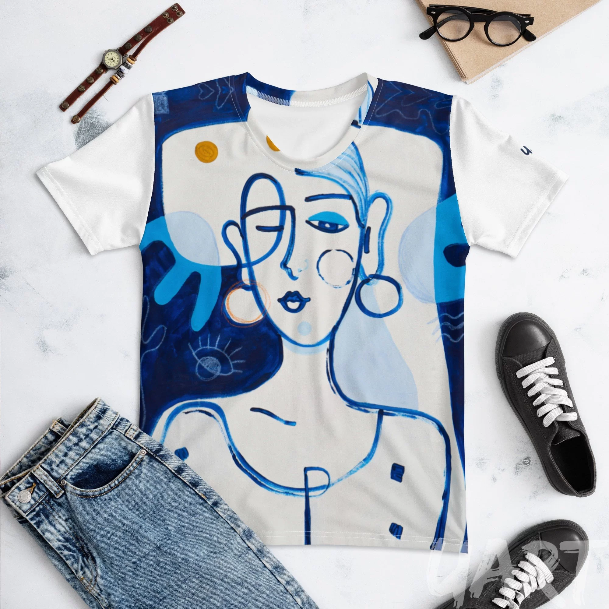 Women’s T-shirt «Woman in Blue Tone. Flirty» by Anastasiya Bonishko