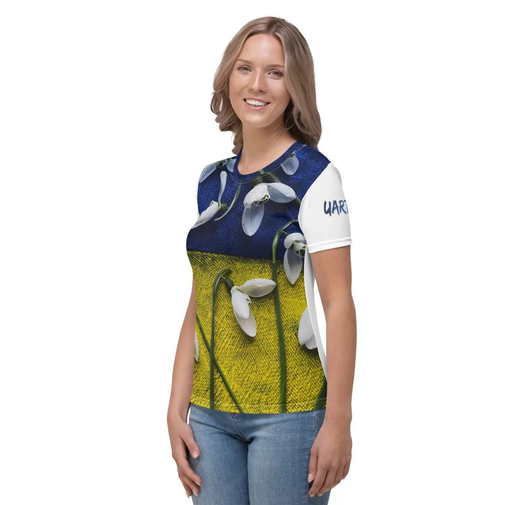 Women's T-shirt «Snowdrops of Freedom. Ukraine» by Darya Nakvakina - Image 2