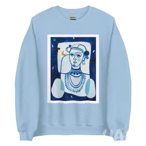 Blue Unisex Sweatshirt «Woman in Blue Tone. Panyanka» by Anastasiya Bonishko