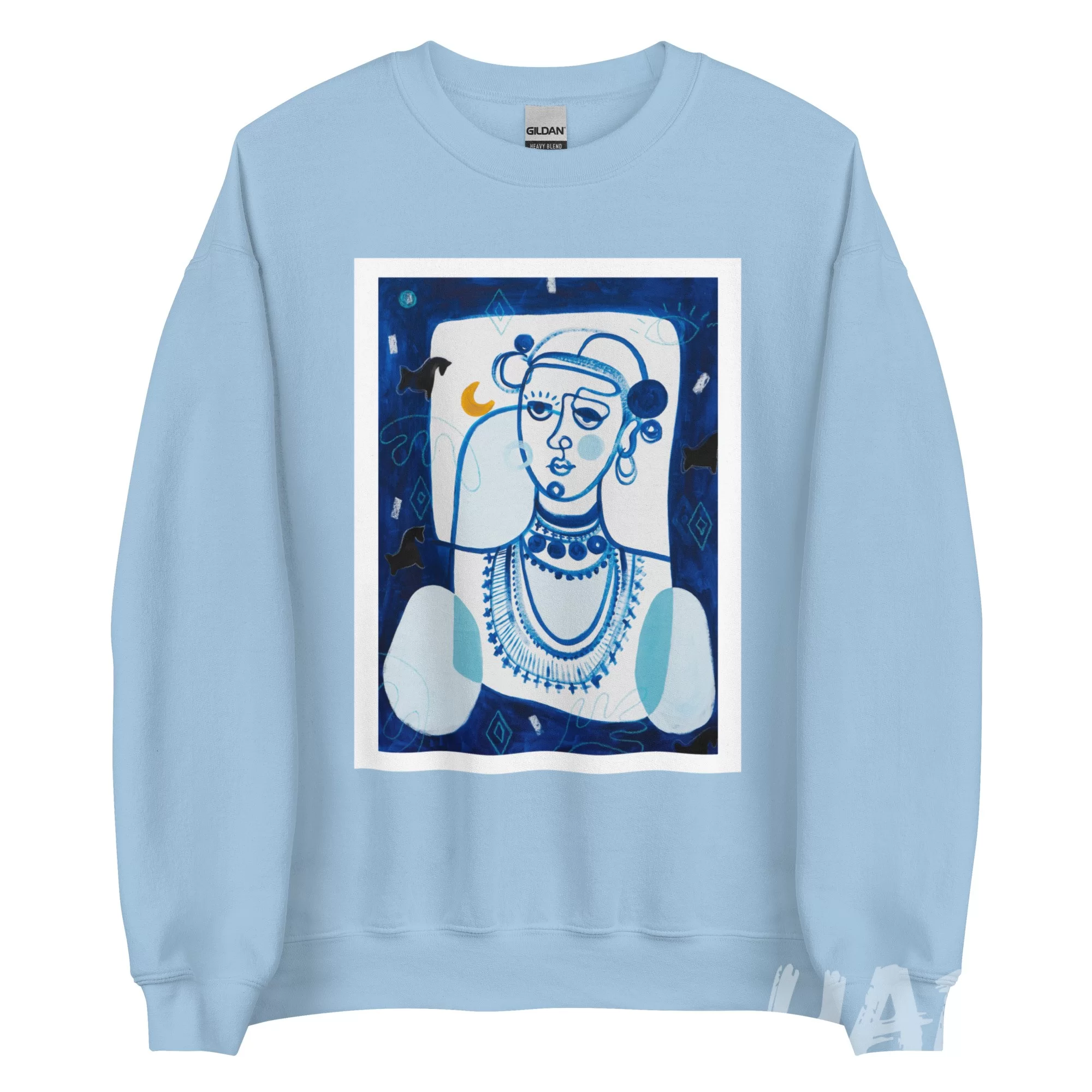 Blue Unisex Sweatshirt «Woman in Blue Tone. Panyanka» by Anastasiya Bonishko - Image 2