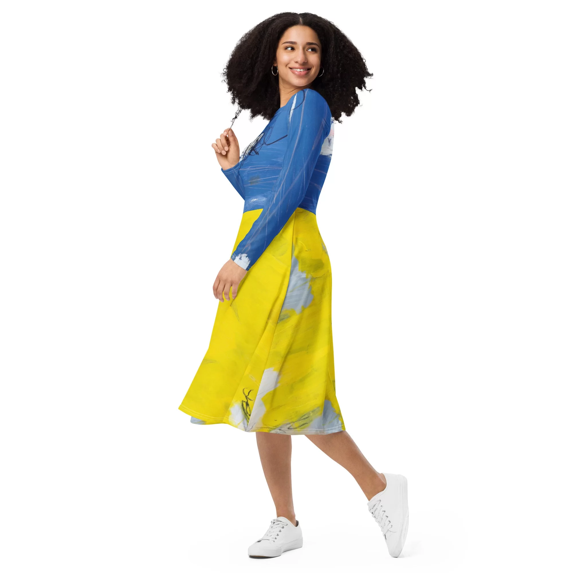 All-over print long sleeve midi dress «Everything will be Ukraine» by Tanya Lytko - Image 4