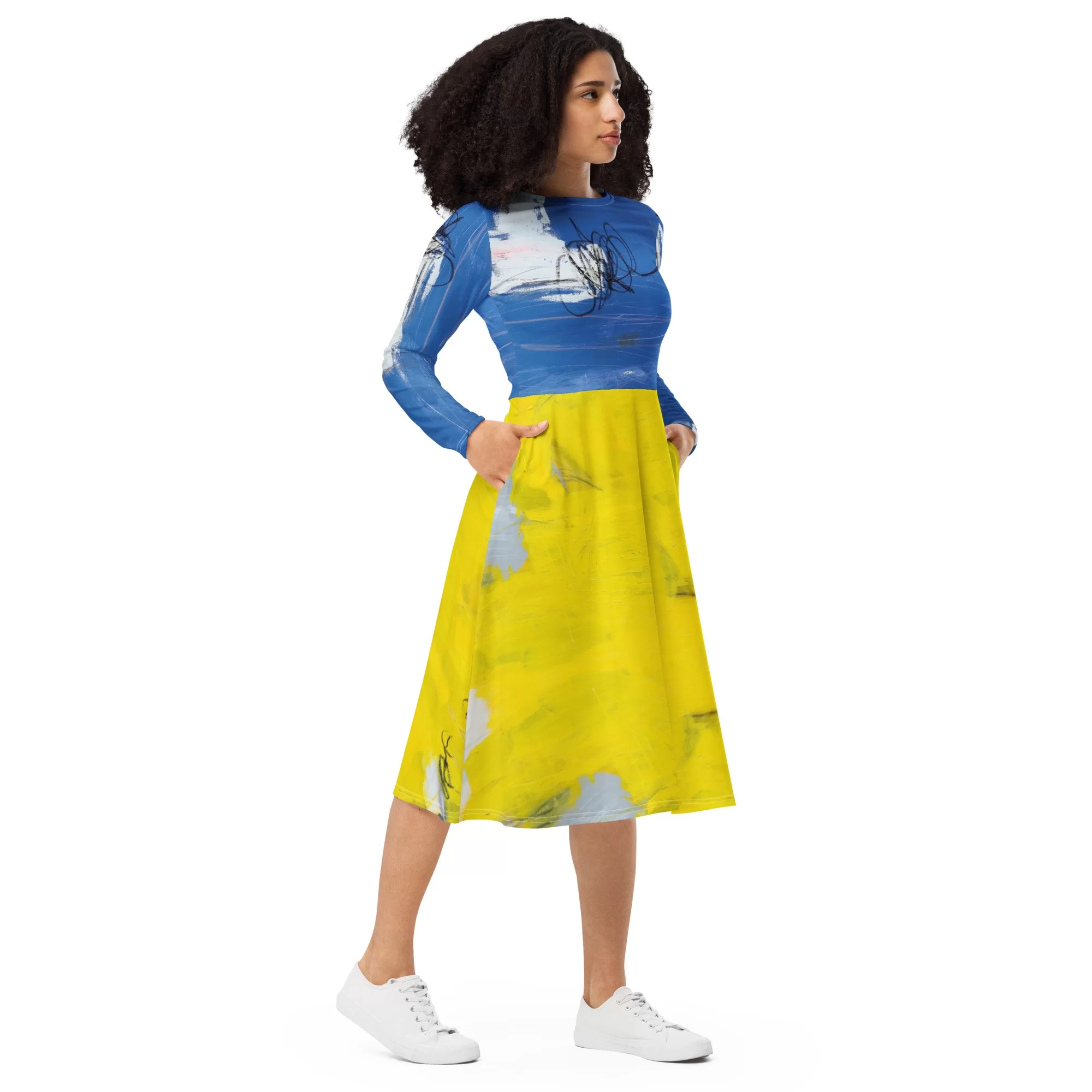 All-over print long sleeve midi dress «Everything will be Ukraine» by Tanya Lytko - Image 3