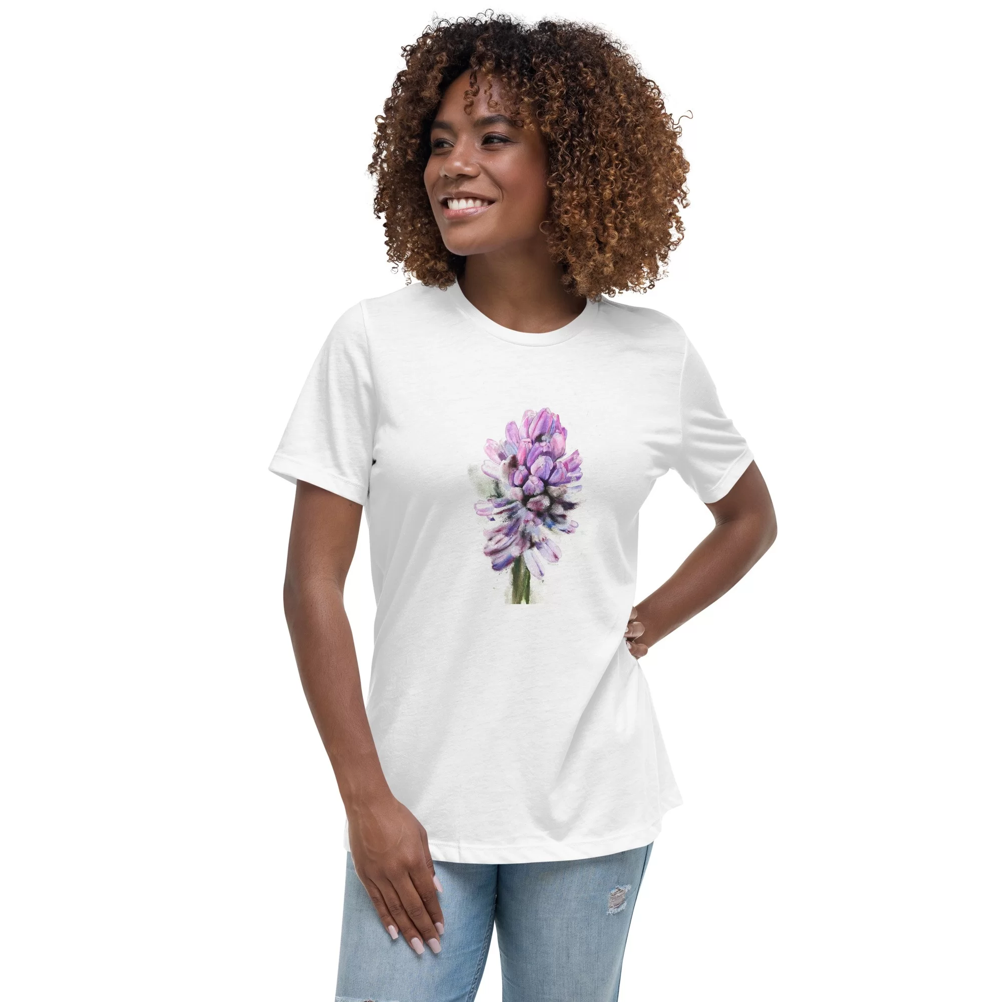 Women's Relaxed T-Shirt «Mr. Hyacinth From Keukenhof» by Alona Hryn - Image 4